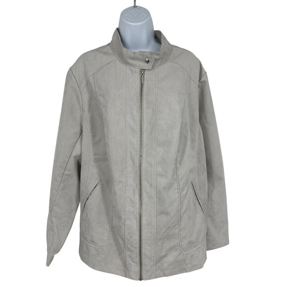 Susan Graver Faux Suede Zip-Up Jacket Beige With Stand Collar Women's Size 2X - Picture 1 of 8